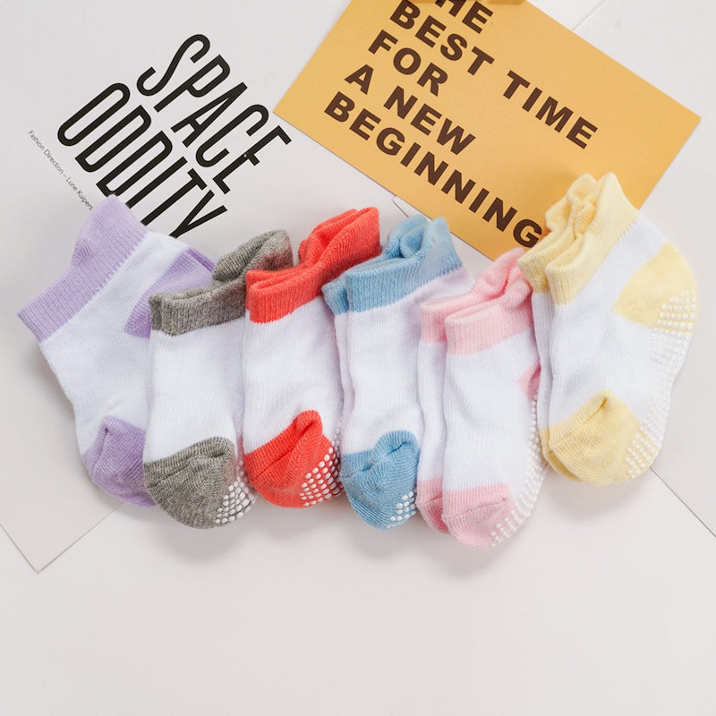 Non Slip 6 Pair Socks Combed Cotton for Kids, Anti Skid Socks 3Y-5Y size Girl